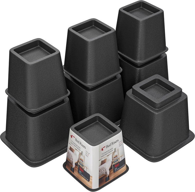 TomGear Bed Risers 9 Inch, Heavy Duty Bed Lifts in Heights of 4, 5 or 9 Inches, Stackable Risers for Sofa, Couch, Chair, Desk, Sofa, Table Legs Extenders (Set of 8, Black) - Image 1